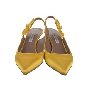 Tabitha Simmons gold kitten heel slingbacks